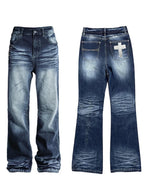 Night Lab Rock Studded Whisker Washed Flared Jeans