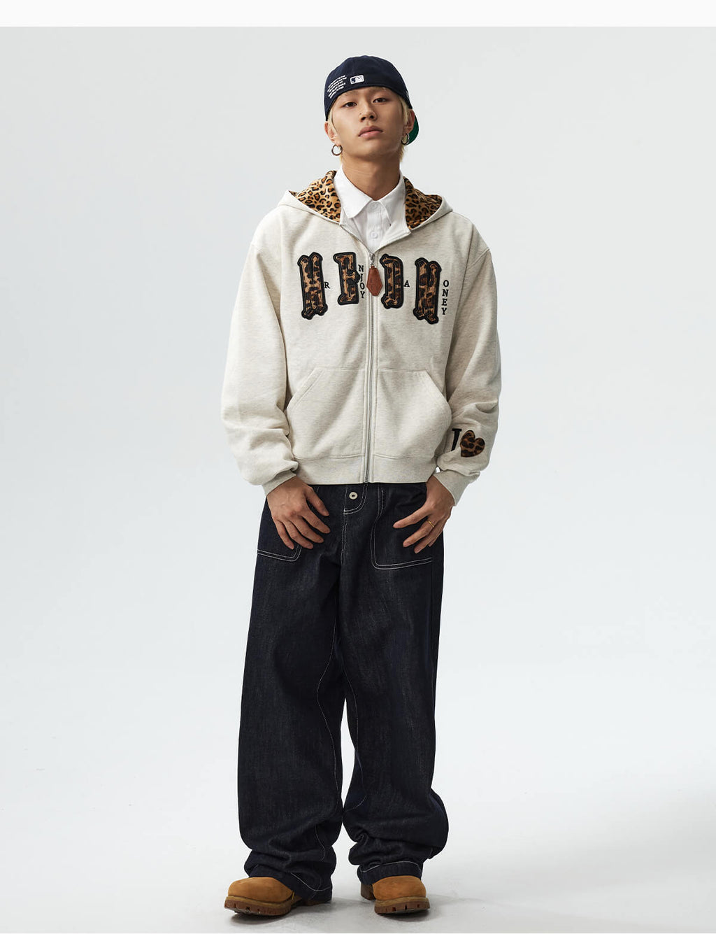 MEDM Leopard Faux Fur Layered Zip Up Hoodie