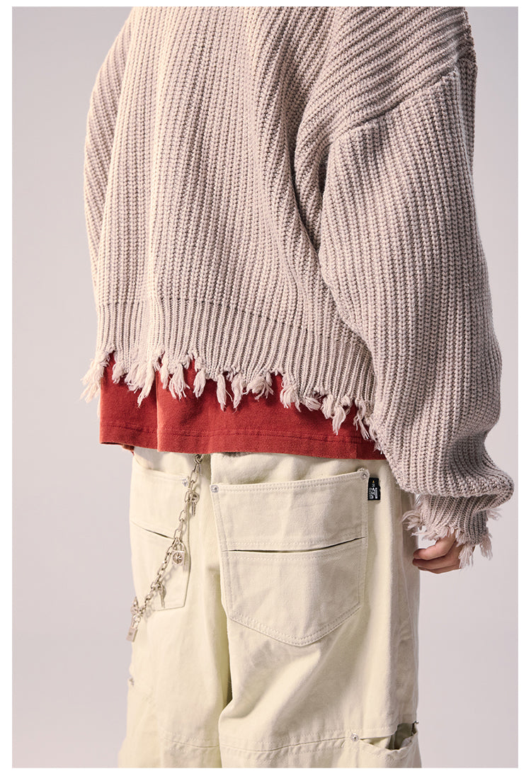 Remedy Distressed Hooded Zipper Knit Cardigan
