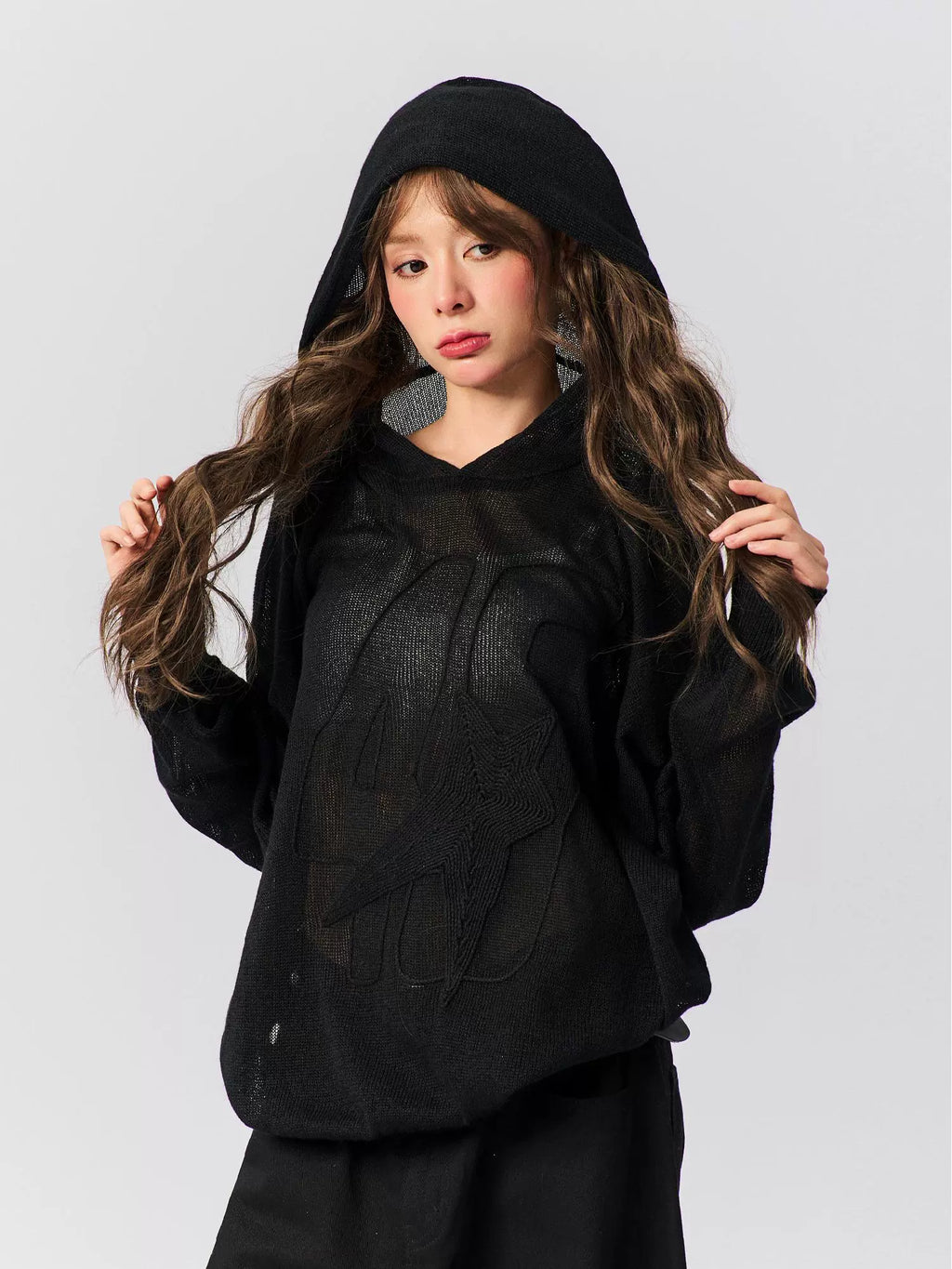 S45 Star Logo Mesh Knit Hoodie