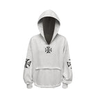RUSURE V Neck Cross Logo Destruction Hoodie