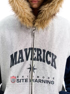 BLIND NO PLAN Gray Color Block Fur Hood Padded Jacket