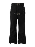 YADcrew Double Floral Buckle Belted Flared Pants