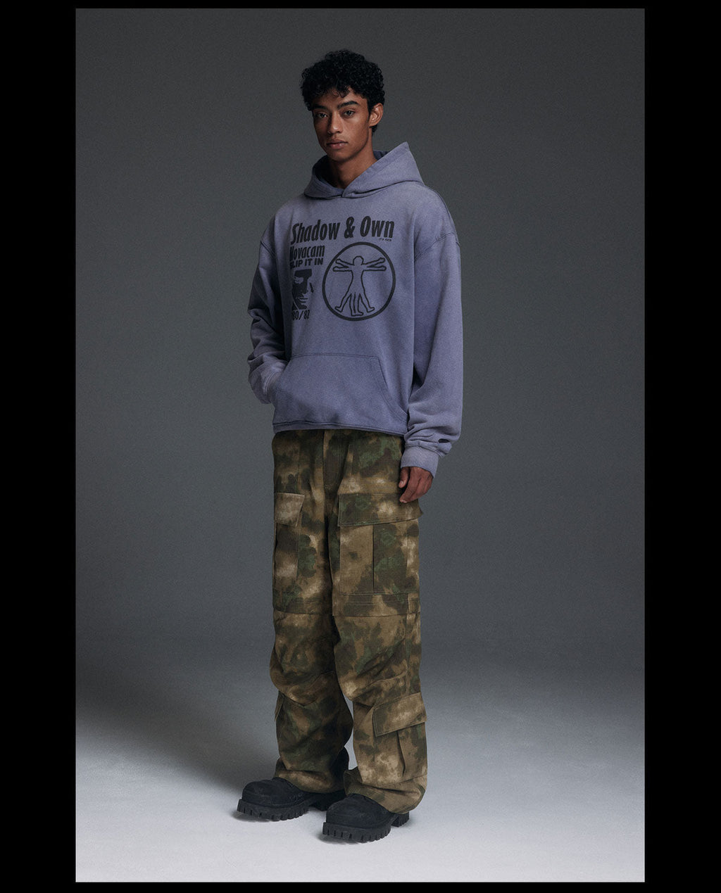 NOVACAM Washed Distressed Black Circle Hoodie