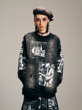 VENTUREK Graffiti Letter Dot Spray Print Sweatshirt