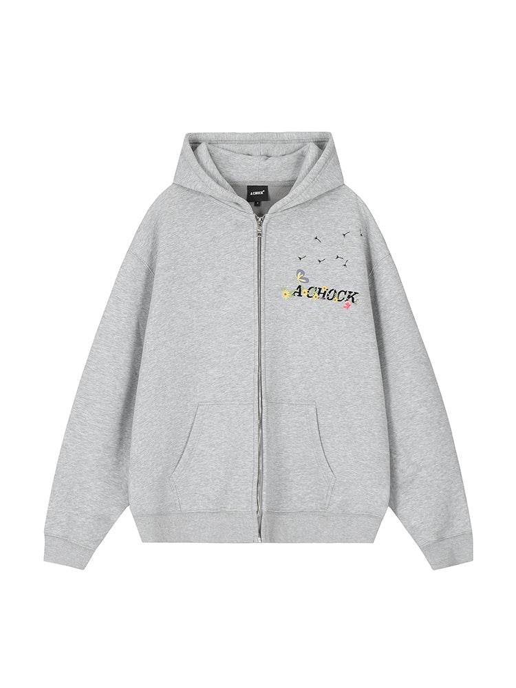 Achock Floral Embroidery Zipper Hoodie