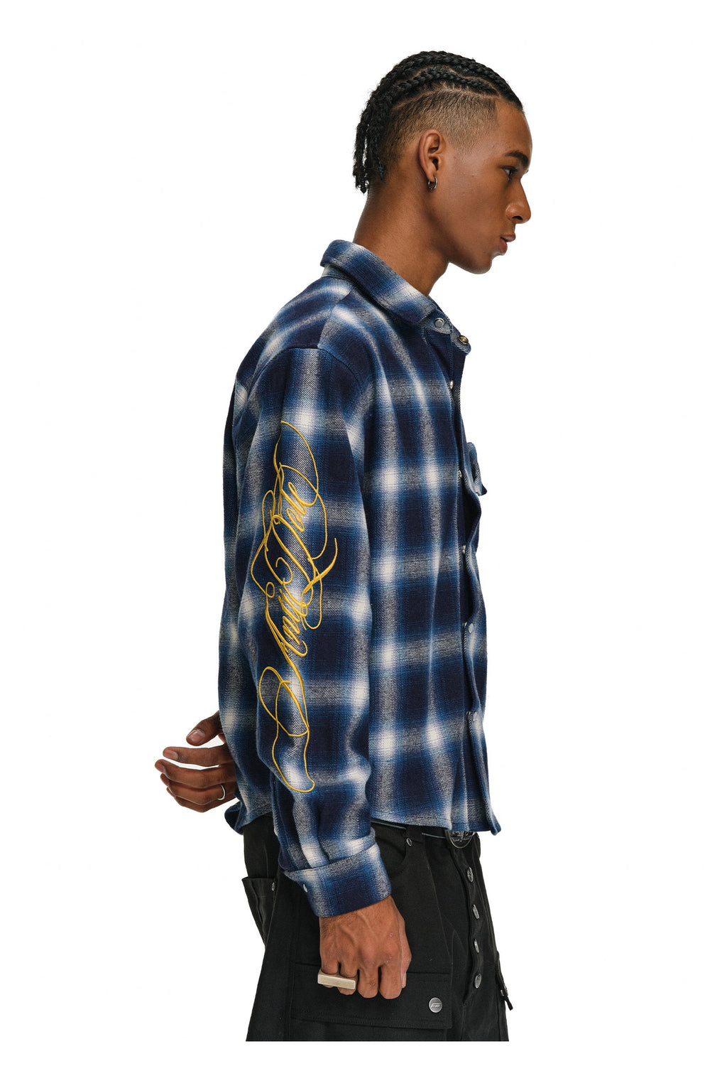 ANTIDOTE Embroidered Flannel Plaid Long Sleeve Shirt