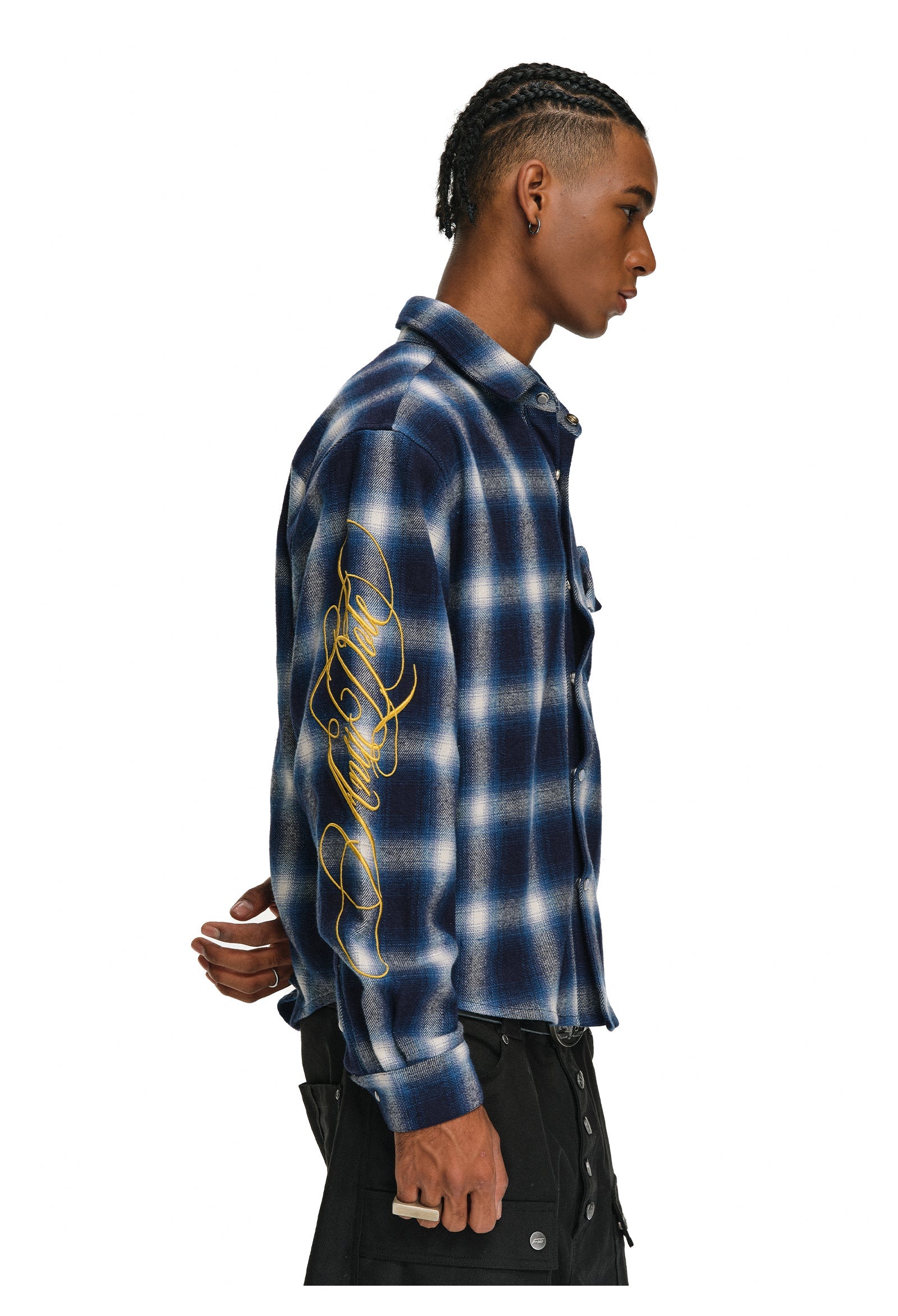 ANTIDOTE Embroidered Flannel Plaid Long Sleeve Shirt
