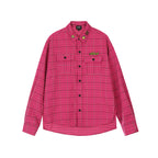 Achock Color Blocking Logo Embroidery Plaid Long Sleeve Shirt