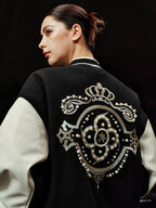 YADcrew x BIPOLAR Embroidered Pearl Beaded Varsity Jacket