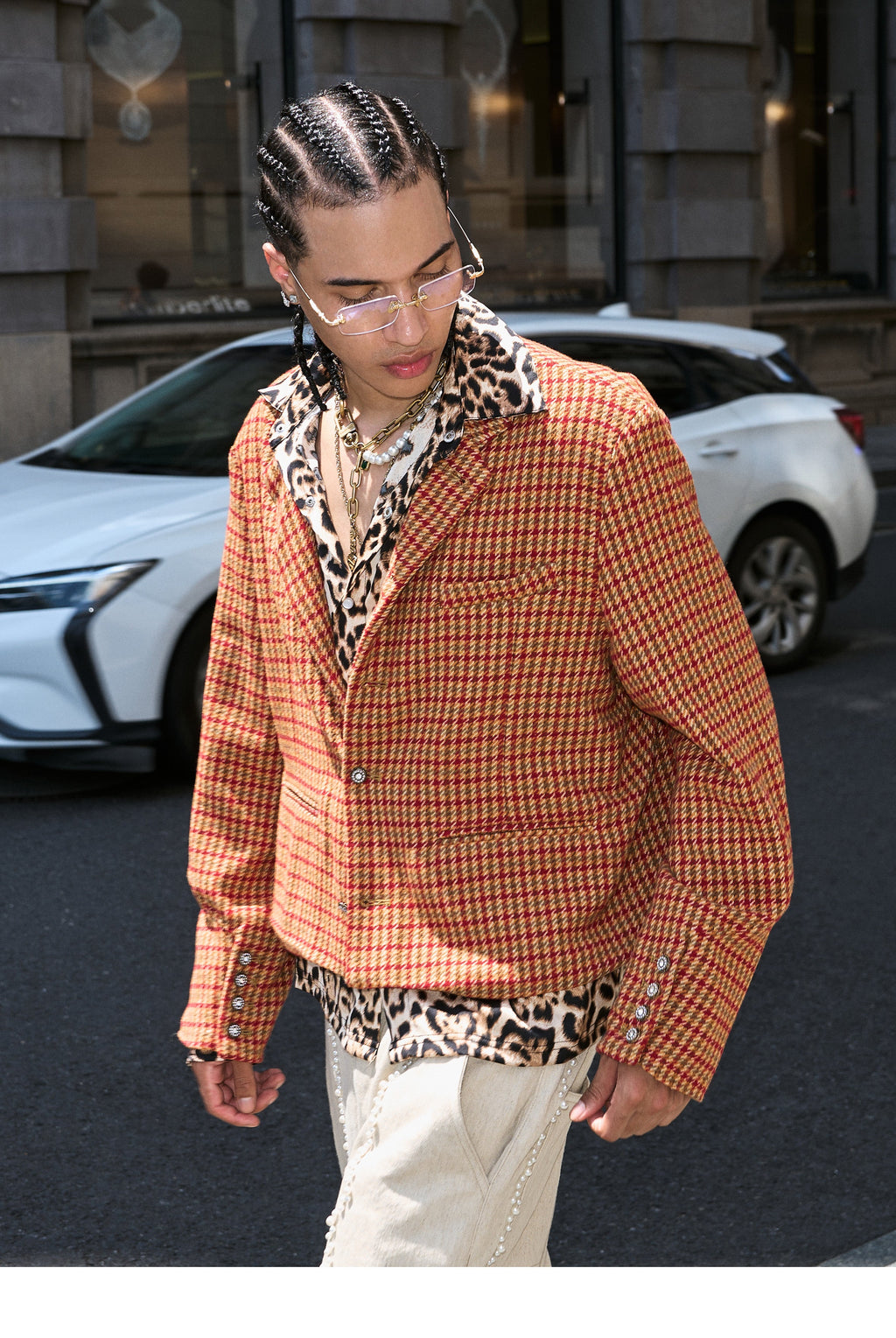 STEEPC Houndstooth Wool Blend Short Suit Jacket
