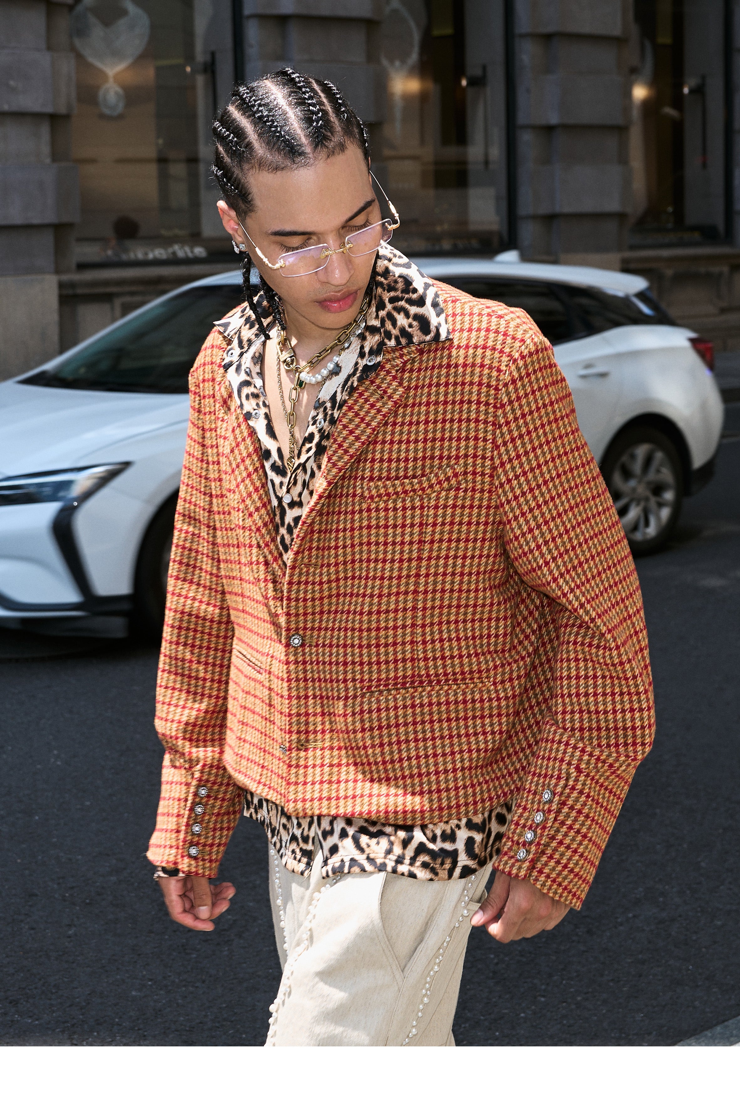 STEEPC Houndstooth Wool Blend Short Suit Jacket