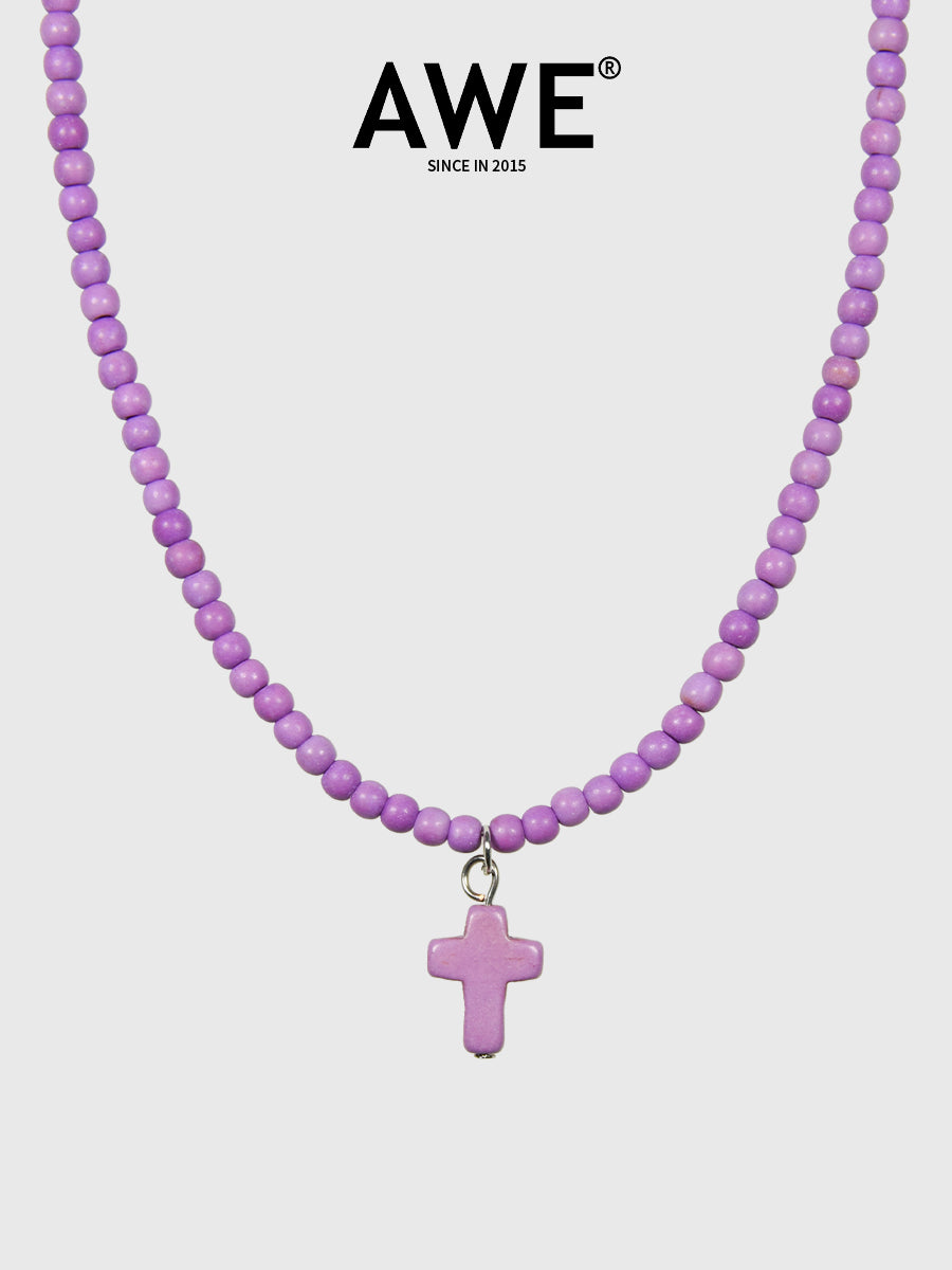 AWE Stone Beads Cross Necklace