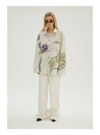 EMPTY REFERENCE Grape Leaf Fruit Print Long Sleeve Shirt
