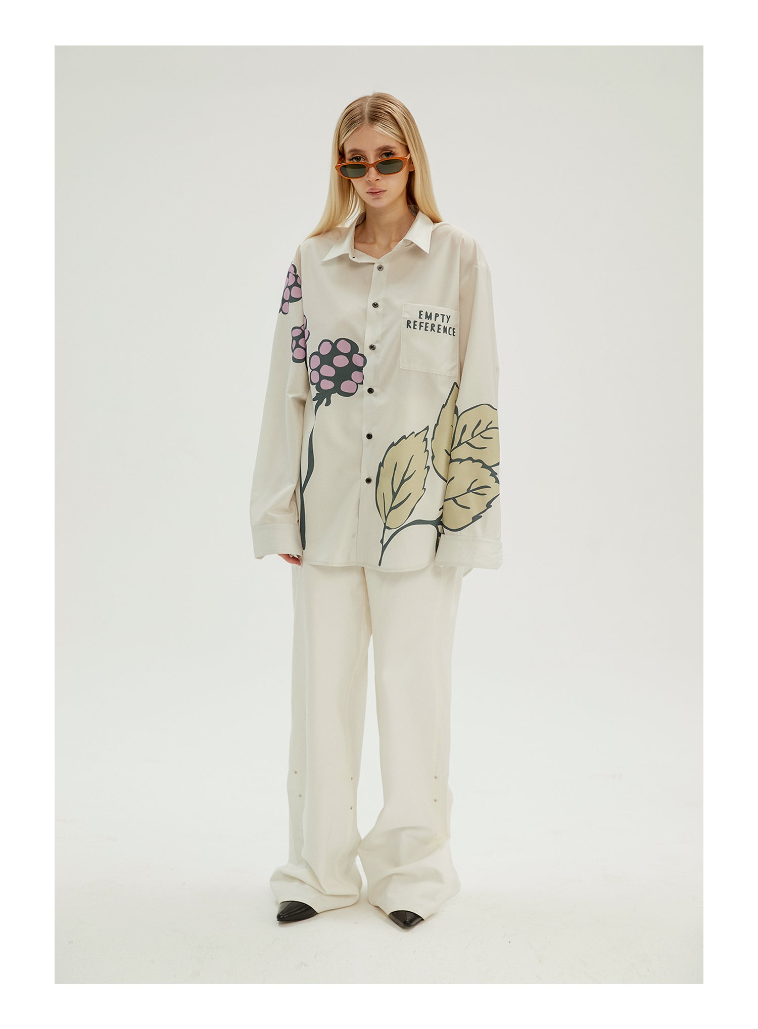 EMPTY REFERENCE Grape Leaf Fruit Print Long Sleeve Shirt