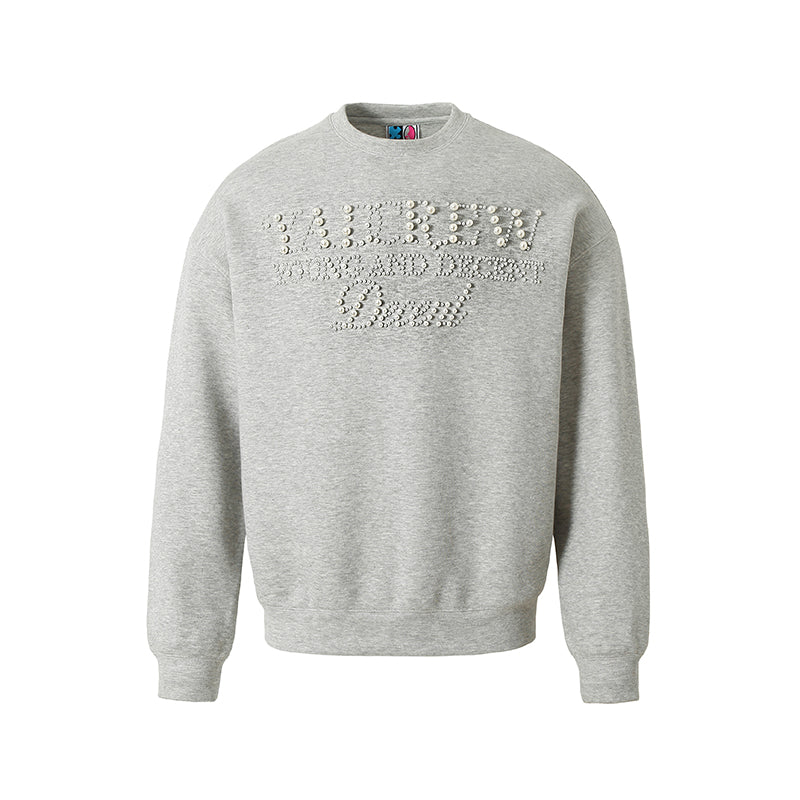 YADcrew Pearl Beadwork Text Typography Sweatshirt