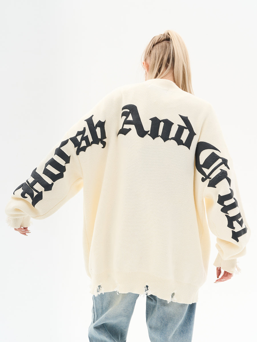 Harsh and Cruel Gothic Logo Printed Knit Sweater Cardigan