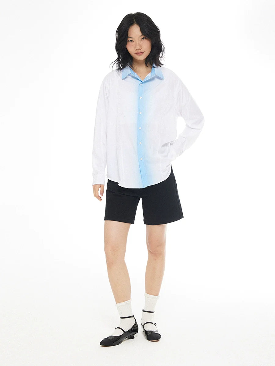 EMPTY REFERENCE White Blue Stripe Gradient Long Sleeve Shirt