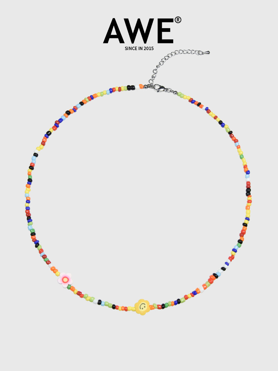 AWE Colorful Bead Smiley Flower Necklace