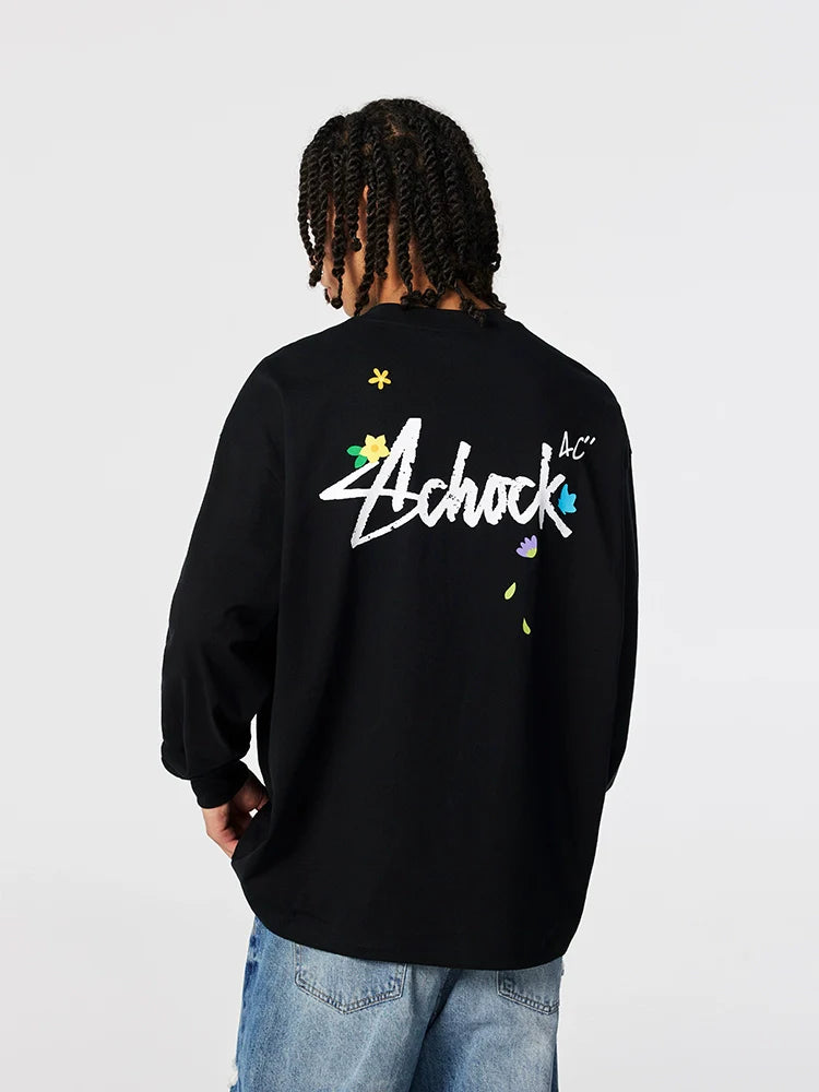 Achock Small Flower Logo Print Long Sleeve Tee