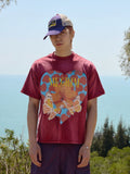 RUSURE Washed Butterfly Heart Print Tee