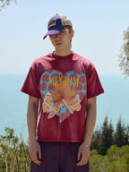 RUSURE Washed Butterfly Heart Print Tee