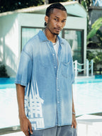 PRBLMS Chinese Big LOGO Denim Short Sleeved Shirt
