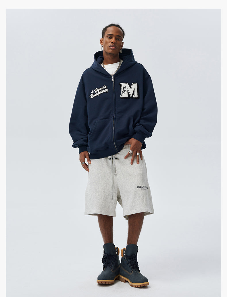 MEDM Towel Applique Embroidery Zip-Up Hoodie