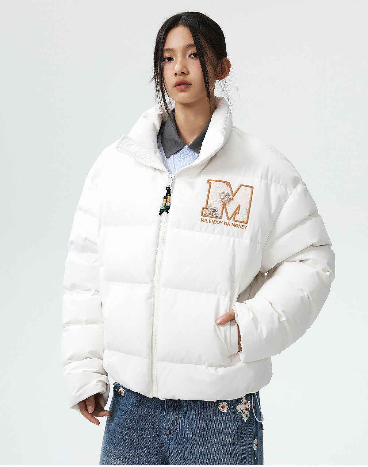 MEDM 3D Embroidered Lace Puffer Jacket