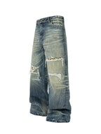 ANTIDOTE Distressed Leopard Patchwork Washed Jeans