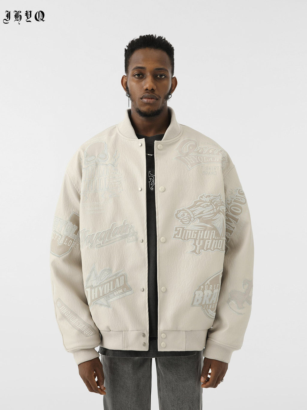 JHYQ Embroidered  PU Leather Baseball Jacket