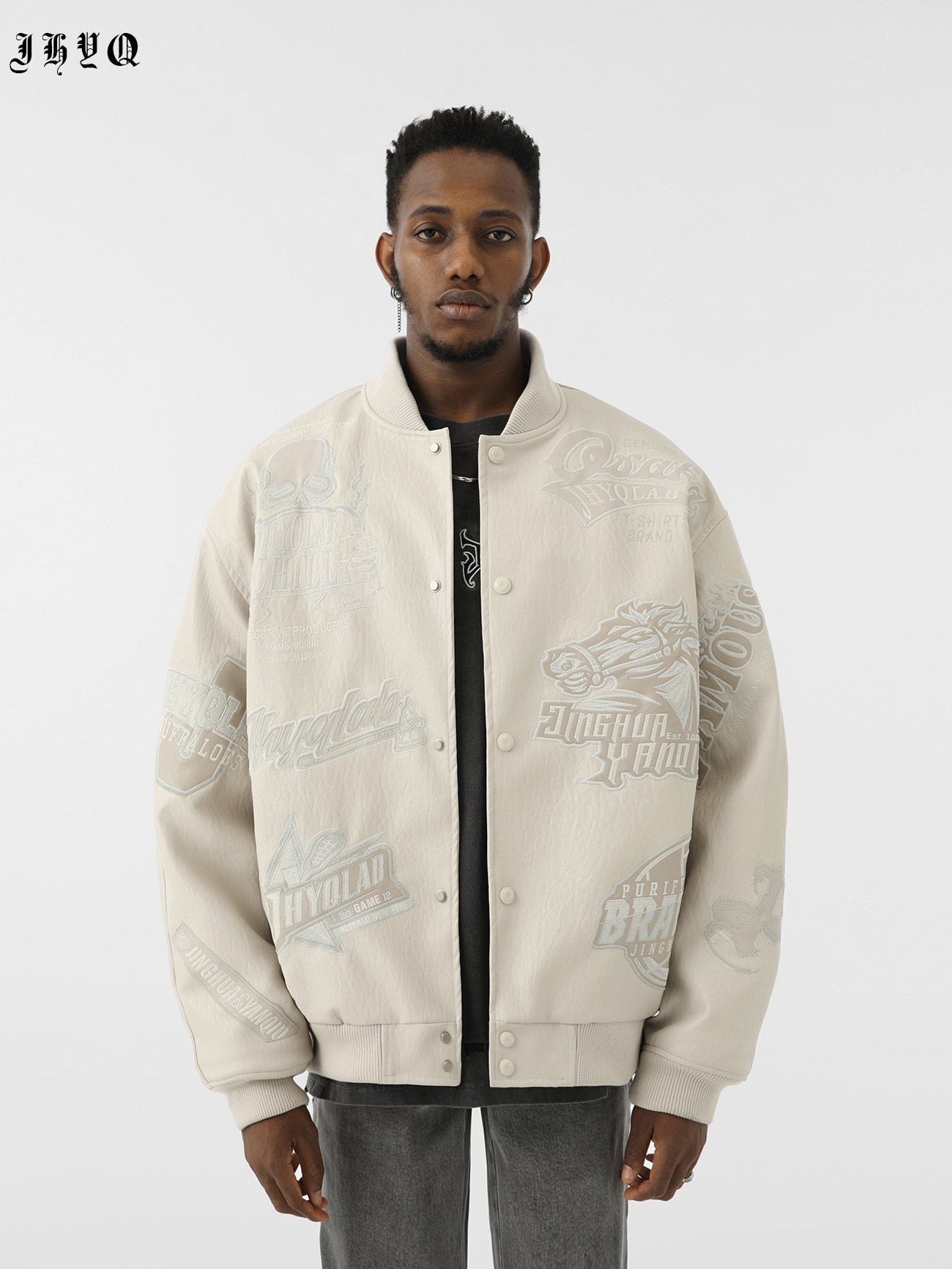 JHYQ Embroidered  PU Leather Baseball Jacket