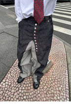 STEEPC Button Fly Reverse Patchwork Baggy Jeans