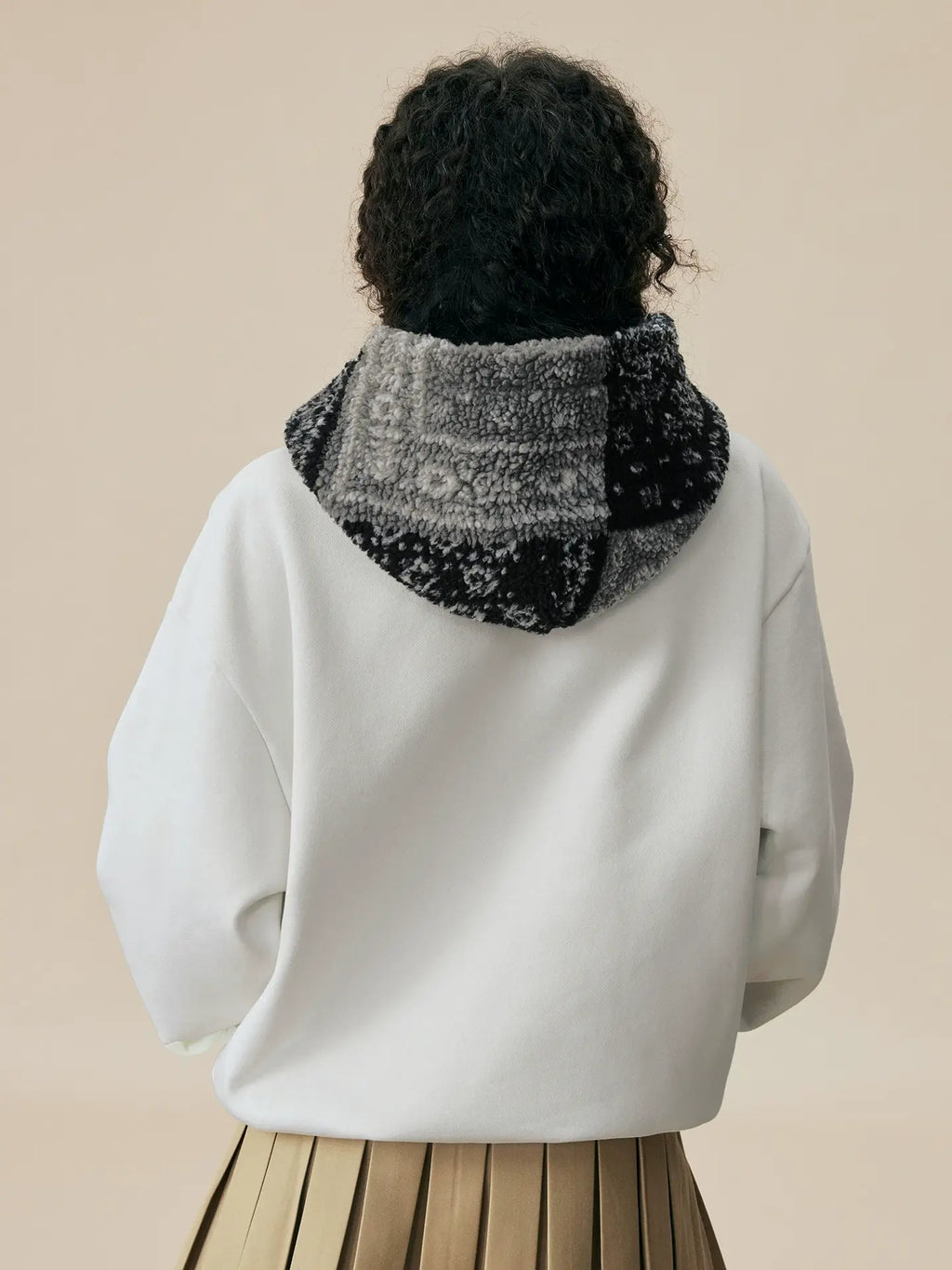 MEDM Patterned Sherpa Hood Patchwork Hoodie