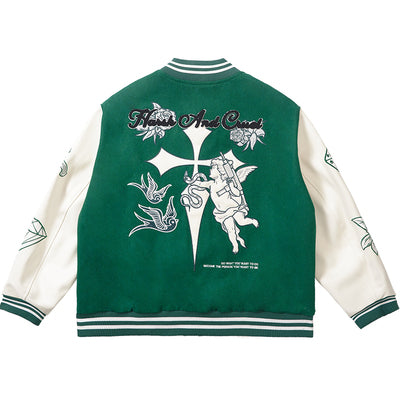 Harsh and Cruel Cross Angel Embroidered Varsity Jacket