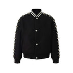 YADcrew Pearl Studded Metal Button Varsity Jacket