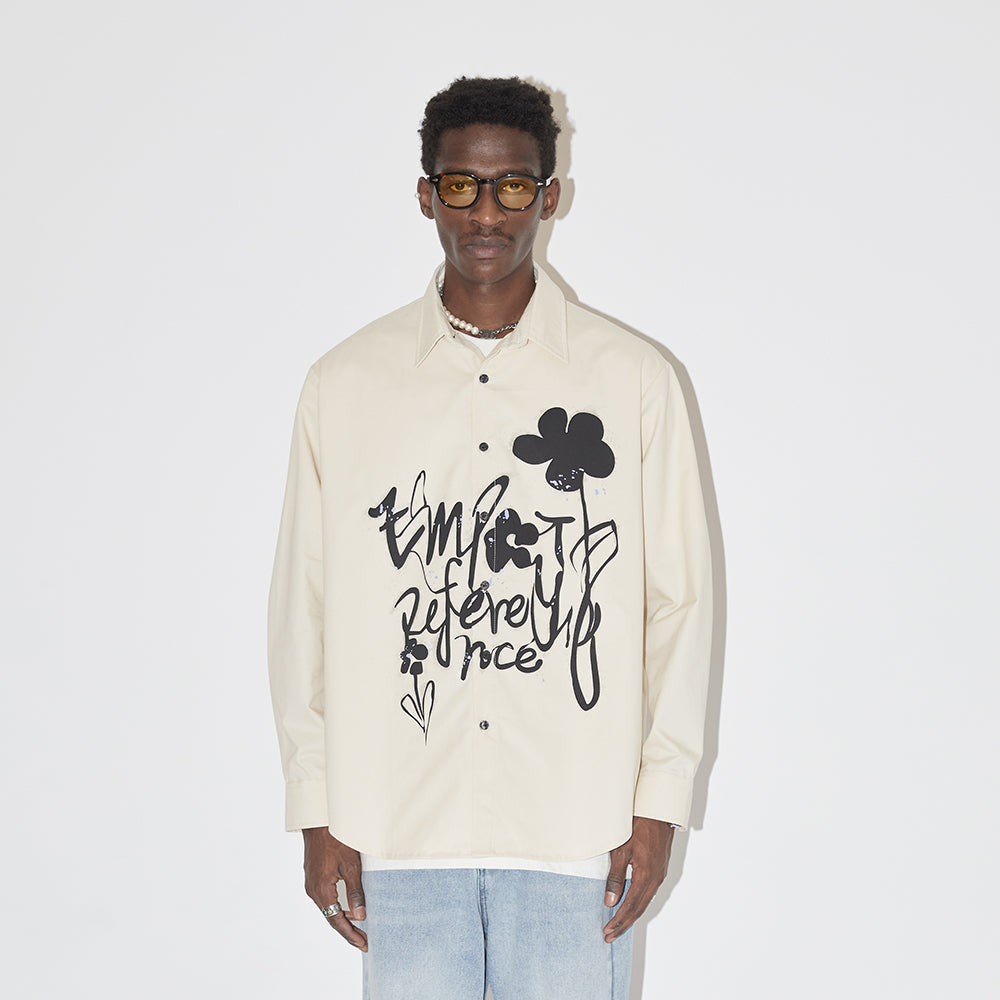 EMPTY REFERENCE Ink Graffiti Flower Print Long Sleeved Shirt