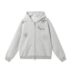 JHYQ Turquoise Accent Metal Logo Studded Circle Double Zipper Hoodie