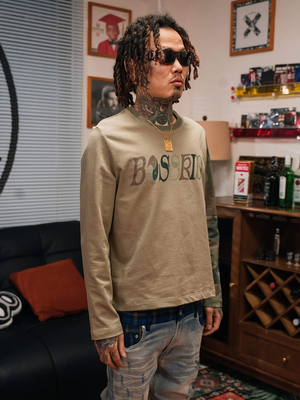 TGFCLUB Color Block Camo Slim Fit Long Sleeve Tee