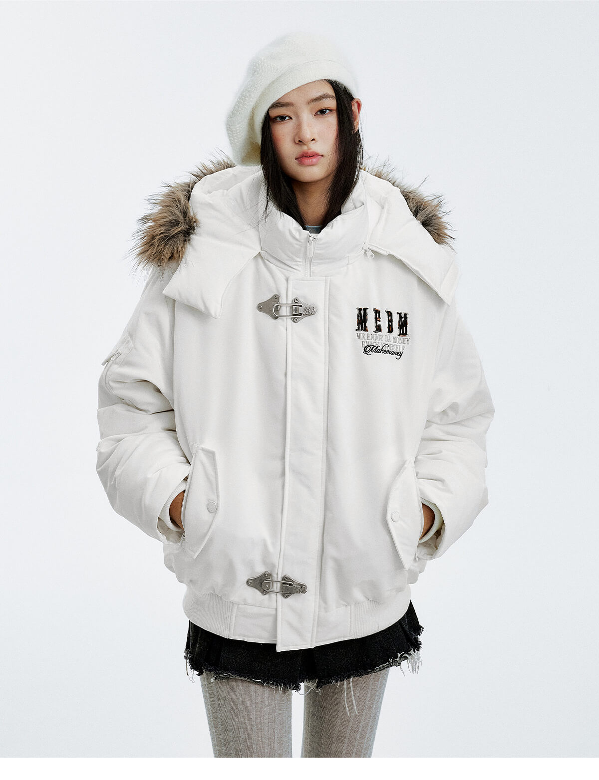 MEDM Detachable Fur Metal Snaps Down Jacket