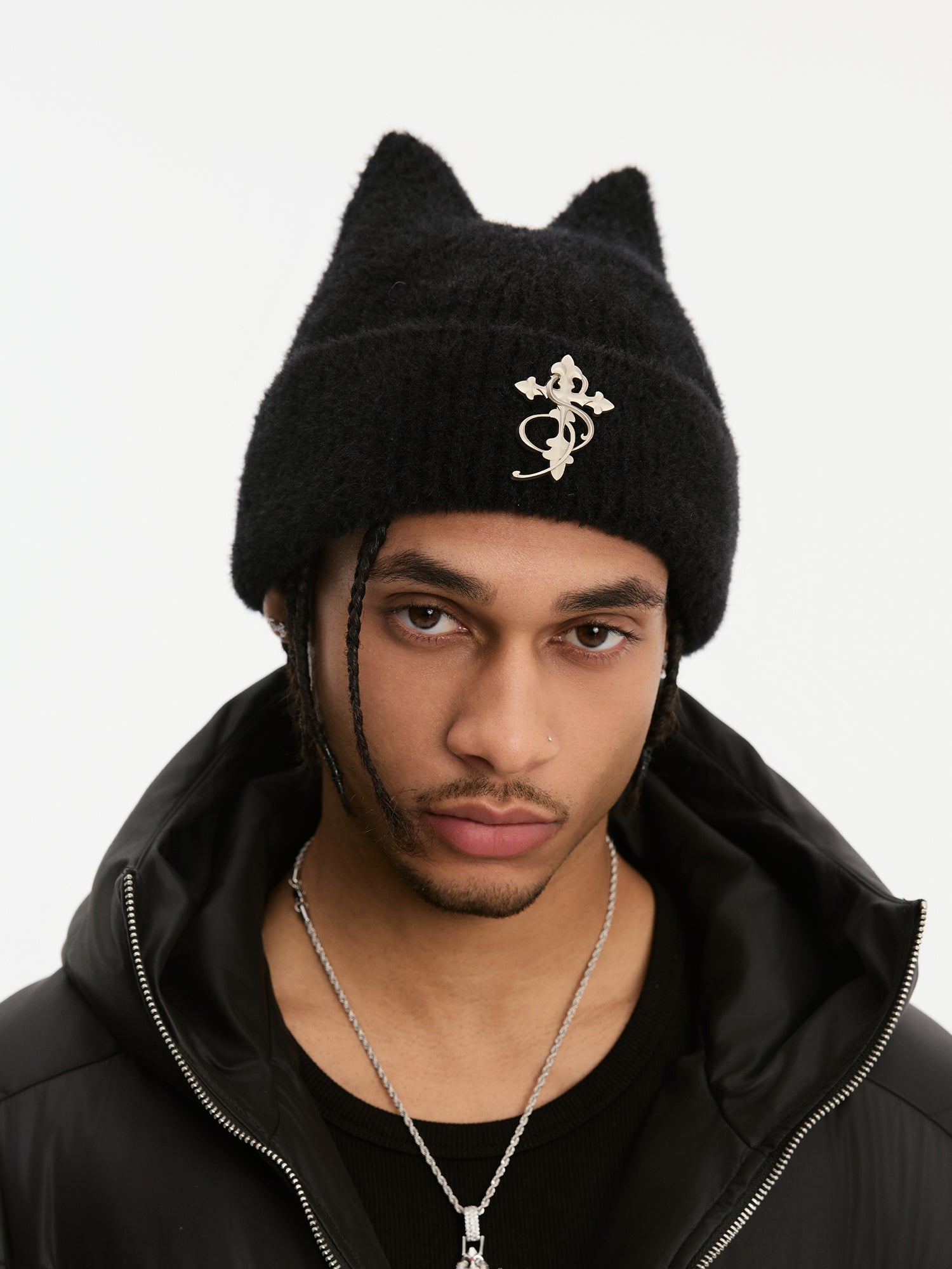 Small Town Kid Cat Ears Metal Logo Beanie