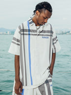 PRBLMS Color Blocking Plaid LOGO Short Sleeved Shirt