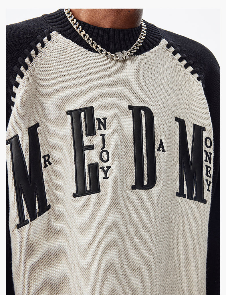 MEDM Color-Blocked Raglan Sleeve Knit Sweater