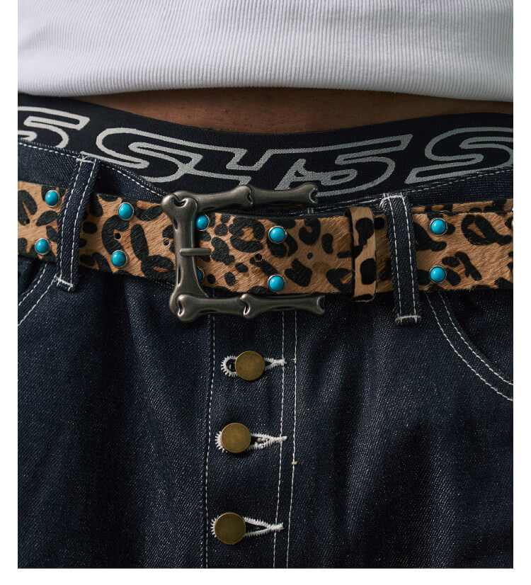 S45 Leopard Turquoise Bone Buckle Belt