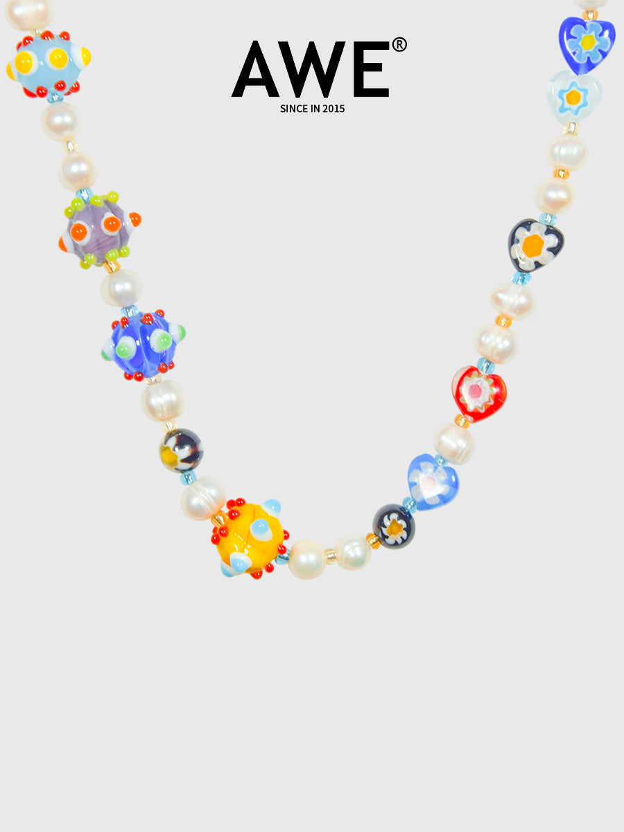 AWE Colorful Love Heart Beaded Pearl Necklace