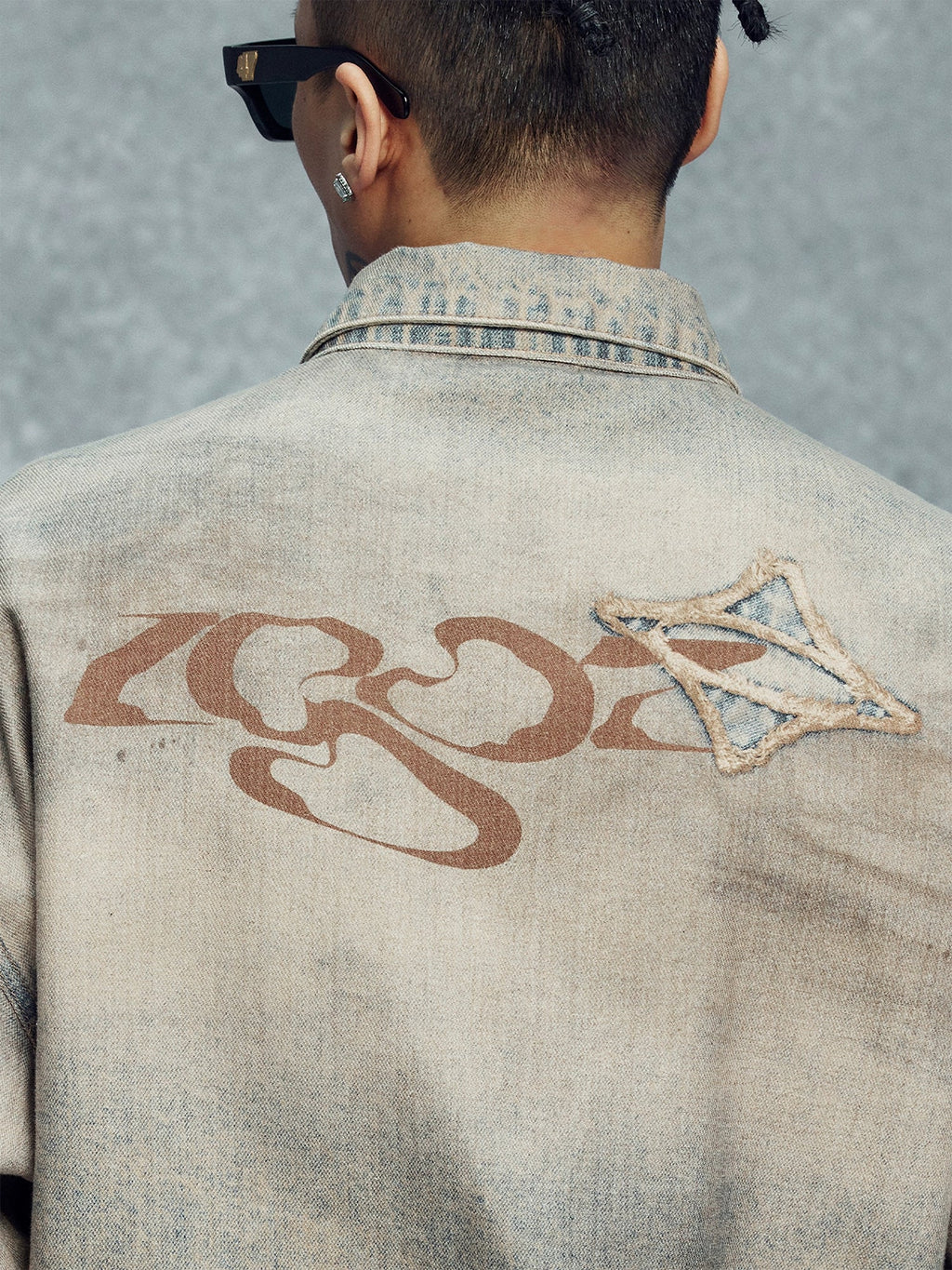 1807 Rust Aged Digital Print Denim Long Sleeve Shirt