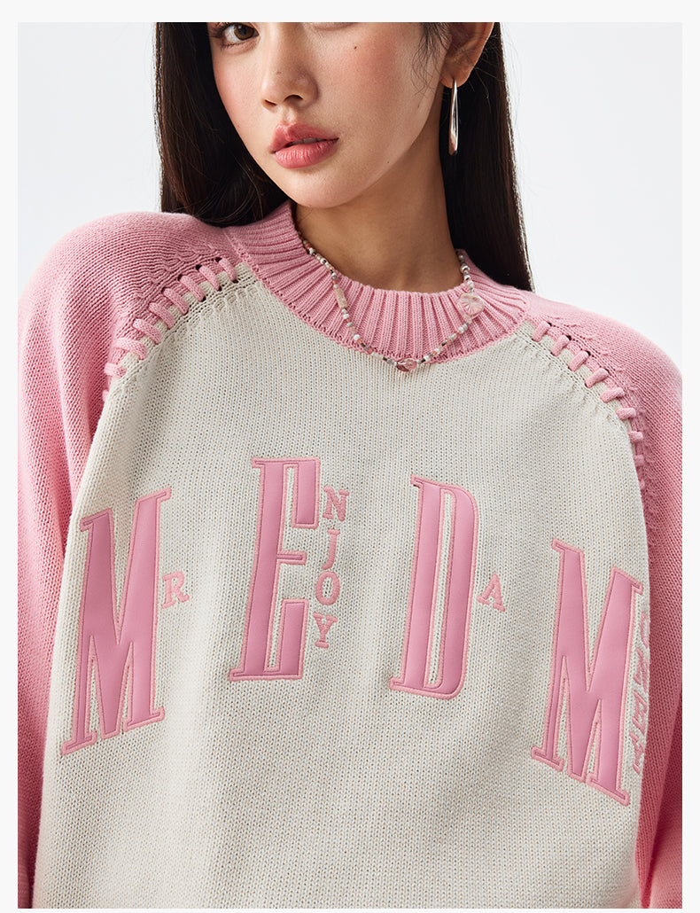 MEDM Color-Blocked Raglan Sleeve Knit Sweater