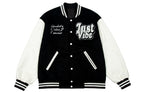 JUST VIBE Terry Embroidered Bone Logo Varsity Jacket