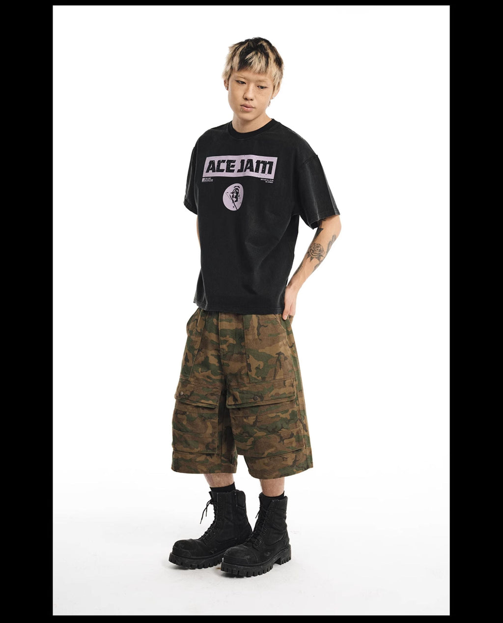 NOVACAM ACE JAM Vintage Washed Black Stitch Tee