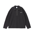 UNTILWERICH Waffle Logo Print Half Zip Long Sleeves Sweatshirt